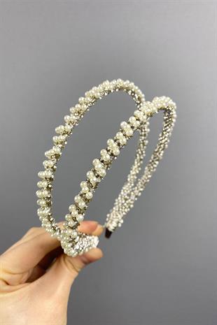 تصميم الجملة اليدوية الداليا تاج الزفاف صف مزدوج مع اللؤلؤ