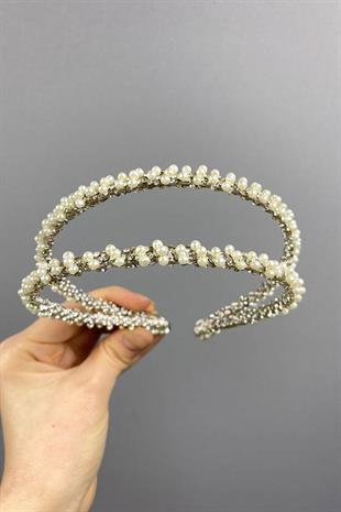 تصميم الجملة اليدوية الداليا تاج الزفاف صف مزدوج مع اللؤلؤ