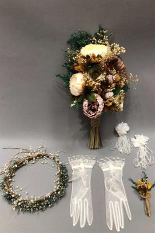 مجموعة باقة الزفاف الملونة باللون البرتقالي والبني بالجملة