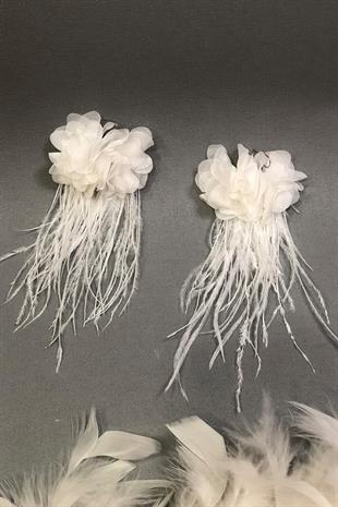 Toptan Tüylü Çiçekli Küpe