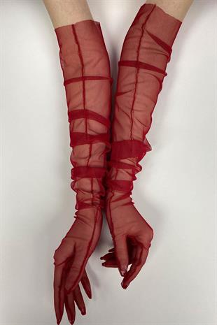 Uzun Şık Gelin Eldiveni Tül Eldiven Nikah/Düğün/Parti Eldiveni