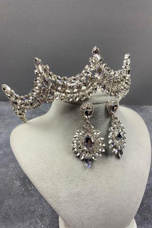 الجملة تاج الزفاف حجر البندقية ومجموعة القرط قطرة