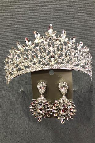 الجملة فيردا اللون الفضي الزفاف تاج الحناء ومجموعة القرط