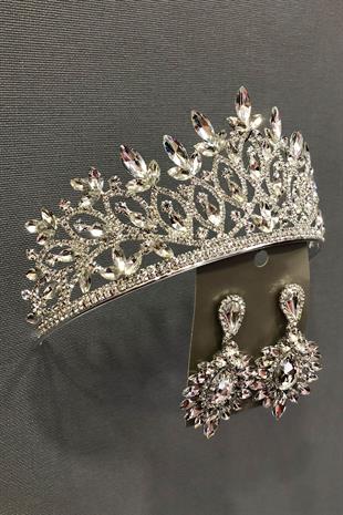 الجملة فيردا اللون الفضي الزفاف تاج الحناء ومجموعة القرط