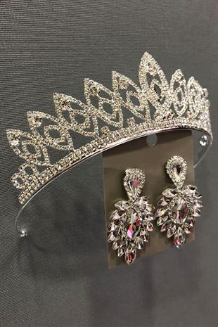 الجملة يارين اللون الفضي الزفاف تاج الحناء ومجموعة القرط