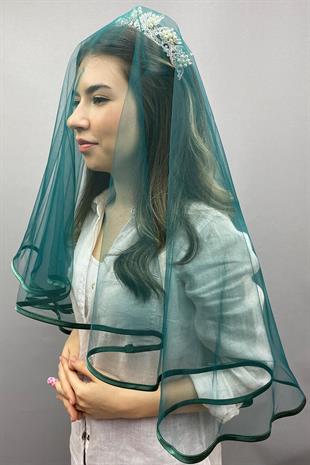 الجملة الأنابيب الخضراء الزفاف الحجاب غطاء الوجه