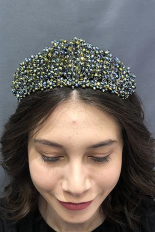 الجملة الأخضر كريستال مطلي مطرز الزفاف وتاج الحناء