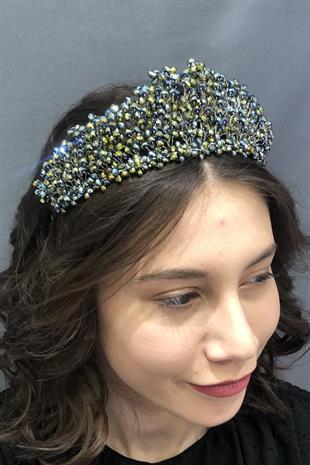 الجملة الأخضر كريستال مطلي مطرز الزفاف وتاج الحناء