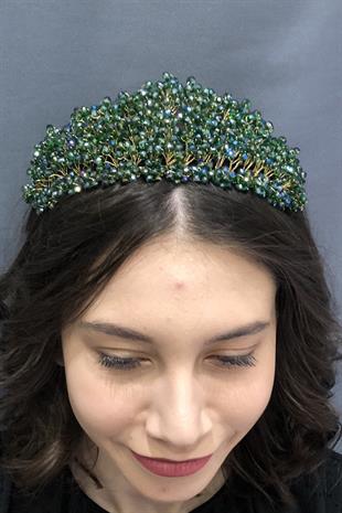 الجملة كريستال أخضر مطرز الزفاف وتاج الحناء