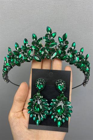 الجملة الأخضر سوبرا الزفاف تاج الحناء والأقراط