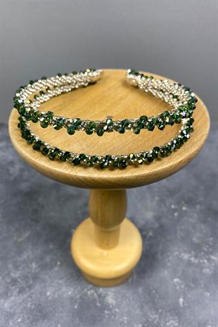 الجملة التصميم الأخضر مطرز اليدوية الداليا صف مزدوج تاج الزفاف