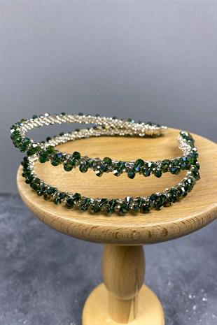 الجملة التصميم الأخضر مطرز اليدوية الداليا صف مزدوج تاج الزفاف