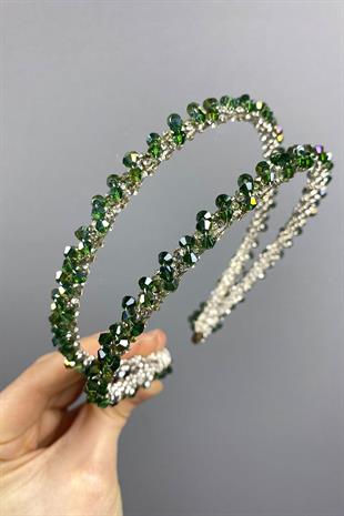 الجملة التصميم الأخضر مطرز اليدوية الداليا صف مزدوج تاج الزفاف