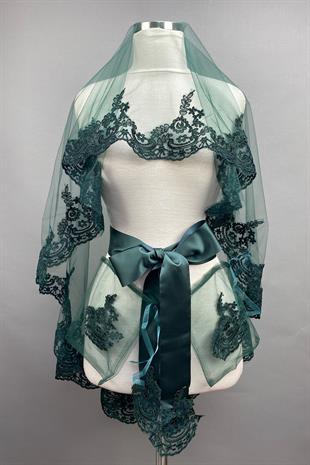 الجملة الأخضر فينوس الدانتيل الزفاف الحجاب الحناء غطاء الوجه