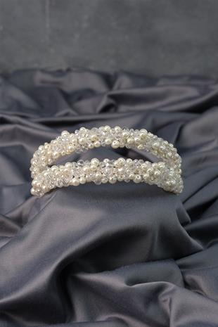 الجملة تصميم خاص صف مزدوج تاج الزفاف مع اللؤلؤ الكثيف