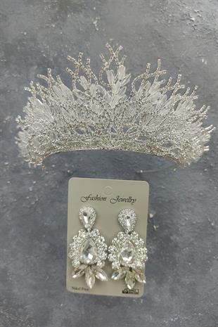 الجملة زهرة تاج الزفاف النموذجي والأقراط حجر قطرة المكوك