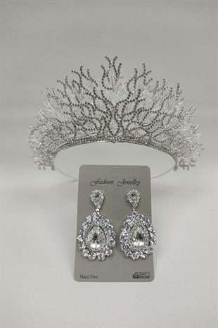 الجملة زهرة تاج الزفاف النموذجي والأقراط حجر المكوك