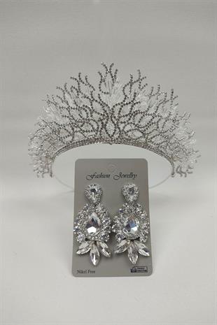 الجملة زهرة تاج الزفاف النموذجي والأقراط حجر قطرة المكوك