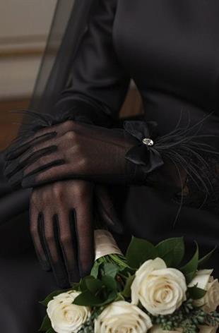 Wedding Gloves with Tulle Bow and Marquise Stone Details