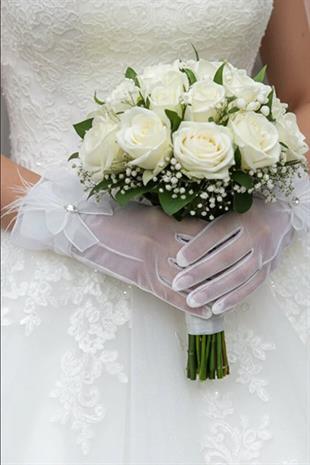 Tulle Bridal Gloves - Wedding Gloves with Tulle Bow and Marquise Stone Details