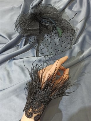 Black Wristband-Point Voile Wedding Cap Face Veils