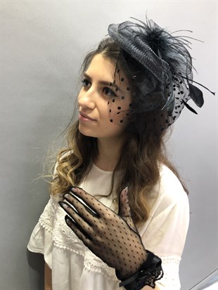 Black Polka Dot Gloves-Vualet Wedding Cap Face Veils