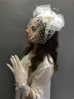 White Tulle Gloves- Polka Dot Voile Wedding Hat Face Veils