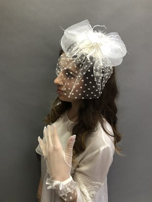 White Gloves - Polka Dot Voile Wedding Cap Face Veils
