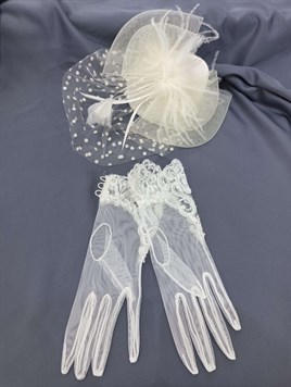 Cream Lace Gloves- Cream Voile Wedding Hat Face Veils
