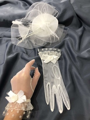 White Gloves Voile Wedding Cap Face Veils