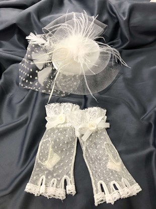 White Short Finger Gloves-Voilee Wedding Cap Face Veils