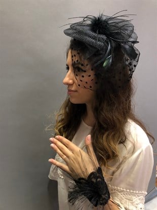 Black Wristband-Point Voile Wedding Cap Face Veils