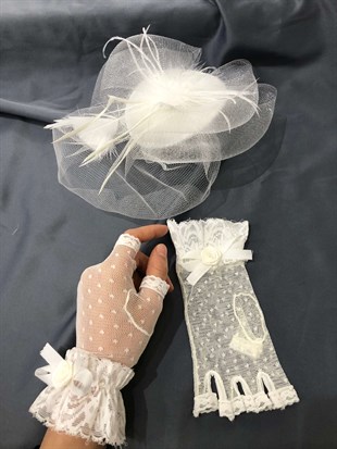 White Half Finger Gloves- Plain Voile Wedding Cap Face Veils