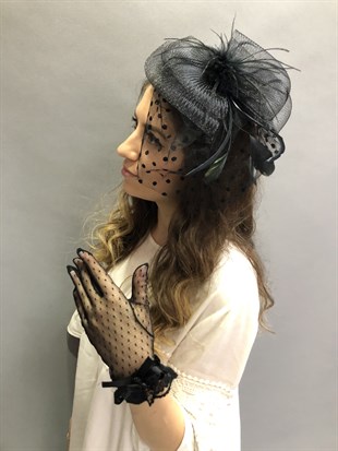 Black Polka Dot Gloves-Vualet Wedding Cap Face Veils