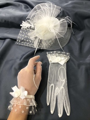 White Gloves - Polka Dot Voile Wedding Cap Face Veils