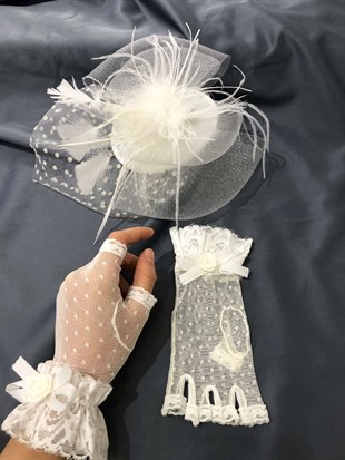 White Short Finger Gloves-Voilee Wedding Cap Face Veils