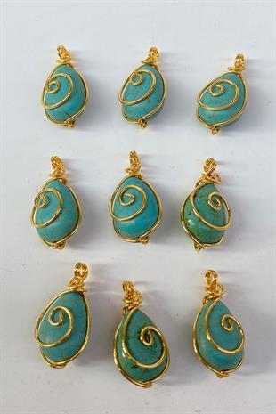 Turquoise Drop Natural Stone Gold Detailed Pendant