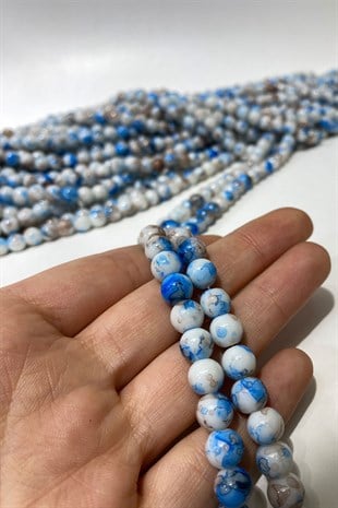 Turkuaz Desenli Dizi Cam Boncuk 8 mm