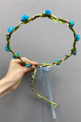 Turkuaz Kagıt Güllü Yapraklı Nedime Tacı ve Hediyelik Çocuk Tacı