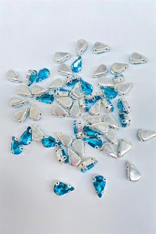 Turkuaz Kasalı Dikme Parlak Cam Damla Boncuk 10 Adet