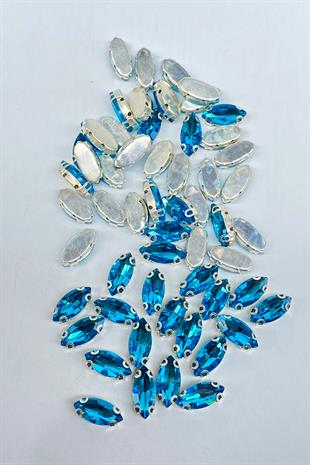 Turkuaz Kasalı Dikme Parlak Cam Mekik Boncuk 10 Adet