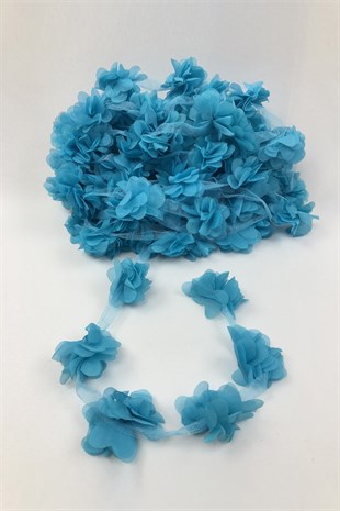 Turkuaz Renk Lazer Kesim Tül Çiçek