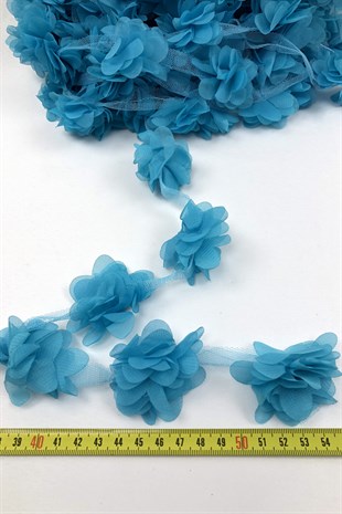Turkuaz Renk Lazer Kesim Tül Çiçek