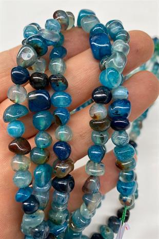 Turkuaz Renkli Çakıl Taşı Kesim Akik Doğal Taş