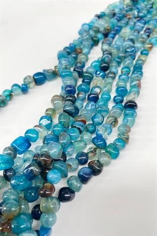 Turkuaz Renkli Çakıl Taşı Kesim Akik Doğal Taş