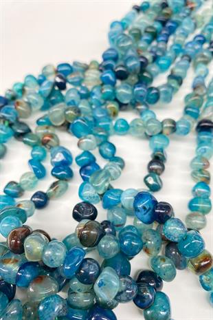 Turkuaz Renkli Çakıl Taşı Kesim Akik Doğal Taş