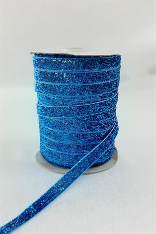 Turquoise Glittery Velvet Ribbon 1 cm
