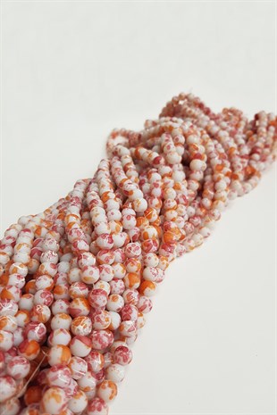 Turuncu-Beyaz Desenli Dizi Cam Boncuk