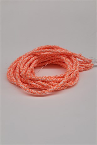 Orange White Patterned Fimo Dough Beads 4mm