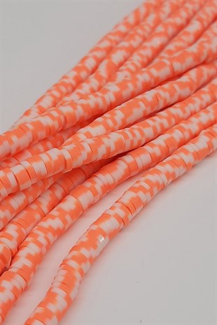 Orange White Patterned Fimo Dough Beads 4mm